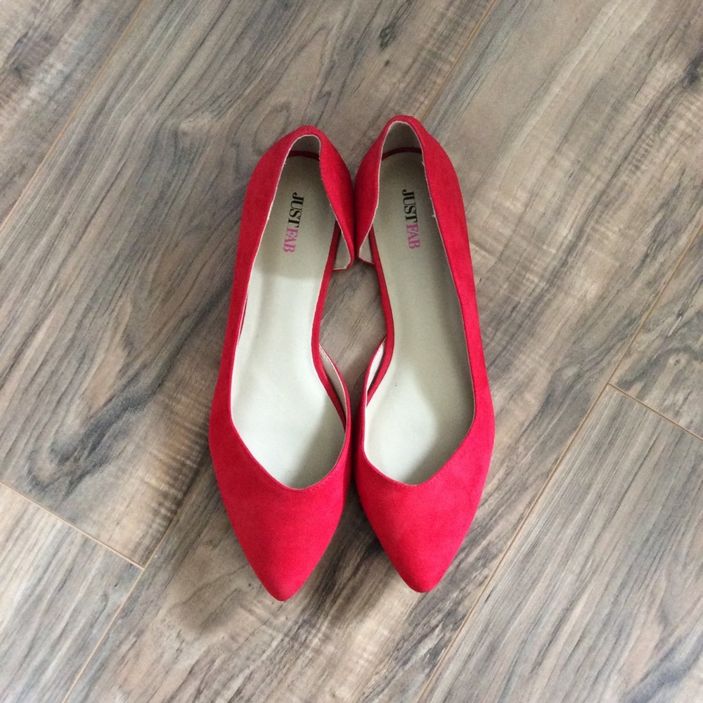 SOLD Never Worn Bright Red Flats Size 10 JustFab - Picture 1 of 6